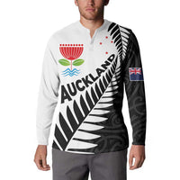 New Zealand Auckland Button Sweatshirt Auckland's Emblem and Silver Ferns - Maori Art Tattoo LT03 - Polynesian Pride
