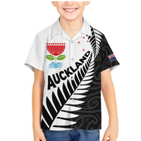 New Zealand Auckland Family Matching Mermaid Dress and Hawaiian Shirt Auckland's Emblem and Silver Ferns - Maori Art Tattoo LT03 Son's Shirt Light Blue - Polynesian Pride