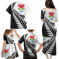 New Zealand Auckland Family Matching Puletasi and Hawaiian Shirt Auckland's Emblem and Silver Ferns - Maori Art Tattoo LT03 - Polynesian Pride