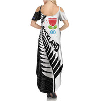 New Zealand Auckland Family Matching Summer Maxi Dress and Hawaiian Shirt Auckland's Emblem and Silver Ferns - Maori Art Tattoo LT03 - Polynesian Pride