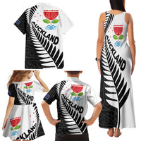 New Zealand Auckland Family Matching Tank Maxi Dress and Hawaiian Shirt Auckland's Emblem and Silver Ferns - Maori Art Tattoo LT03 - Polynesian Pride