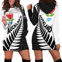 New Zealand Auckland Hoodie Dress Auckland's Emblem and Silver Ferns - Maori Art Tattoo LT03 - Polynesian Pride