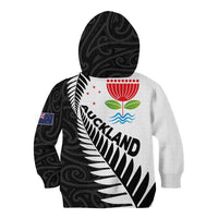 New Zealand Auckland Kid Hoodie Auckland's Emblem and Silver Ferns - Maori Art Tattoo LT03 - Polynesian Pride