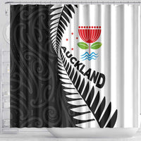 New Zealand Auckland Shower Curtain Auckland's Emblem and Silver Ferns - Maori Art Tattoo LT03 - Polynesian Pride