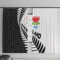 New Zealand Auckland Window Curtain Auckland's Emblem and Silver Ferns - Maori Art Tattoo LT03 With Hooks Light Blue - Polynesian Pride