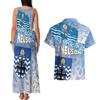 New Zealand Nelson Couples Matching Tank Maxi Dress and Hawaiian Shirt Nelson's Flag and Seal - Maori Art Tattoo LT03 - Polynesian Pride