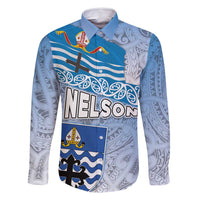 New Zealand Nelson Family Matching Mermaid Dress and Hawaiian Shirt Nelson's Flag and Seal - Maori Art Tattoo LT03 Dad's Shirt - Long Sleeve White - Polynesian Pride