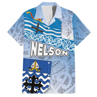 New Zealand Nelson Family Matching Summer Maxi Dress and Hawaiian Shirt Nelson's Flag and Seal - Maori Art Tattoo LT03 Dad's Shirt - Short Sleeve White - Polynesian Pride