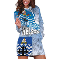 New Zealand Nelson Hoodie Dress Nelson's Flag and Seal - Maori Art Tattoo LT03 White - Polynesian Pride