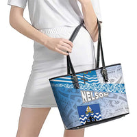 New Zealand Nelson Leather Tote Bag Nelson's Flag and Seal - Maori Art Tattoo LT03 - Polynesian Pride