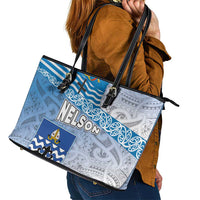 New Zealand Nelson Leather Tote Bag Nelson's Flag and Seal - Maori Art Tattoo LT03 - Polynesian Pride