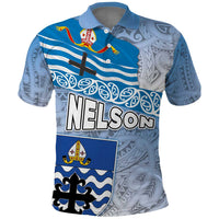 New Zealand Nelson Polo Shirt Nelson's Flag and Seal - Maori Art Tattoo LT03 White - Polynesian Pride