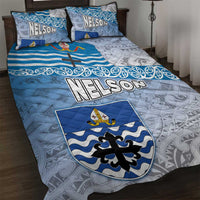 New Zealand Nelson Quilt Bed Set Nelson's Flag and Seal - Maori Art Tattoo LT03 White - Polynesian Pride