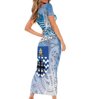New Zealand Nelson Short Sleeve Bodycon Dress Nelson's Flag and Seal - Maori Art Tattoo LT03 - Polynesian Pride