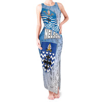 New Zealand Nelson Tank Maxi Dress Nelson's Flag and Seal - Maori Art Tattoo LT03 Women White - Polynesian Pride