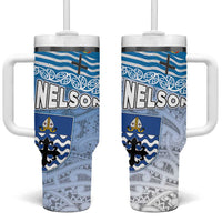 New Zealand Nelson Tumbler With Handle Nelson's Flag and Seal - Maori Art Tattoo LT03 One Size: 40 oz White - Polynesian Pride