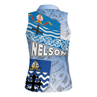 New Zealand Nelson Women Sleeveless Polo Shirt Nelson's Flag and Seal - Maori Art Tattoo LT03 - Polynesian Pride
