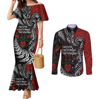 Aotearoa Toitu Te Tiriti Couples Matching Mermaid Dress and Long Sleeve Button Shirt New Zealand Honour the Treaty - Te Tiriti Is Us LT03 Red - Polynesian Pride