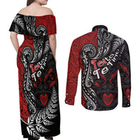 Aotearoa Toitu Te Tiriti Couples Matching Off Shoulder Maxi Dress and Long Sleeve Button Shirt New Zealand Honour the Treaty - Te Tiriti Is Us LT03 - Polynesian Pride