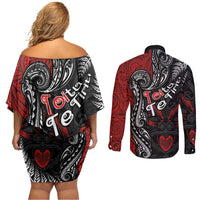 Aotearoa Toitu Te Tiriti Couples Matching Off Shoulder Short Dress and Long Sleeve Button Shirt New Zealand Honour the Treaty - Te Tiriti Is Us LT03 - Polynesian Pride