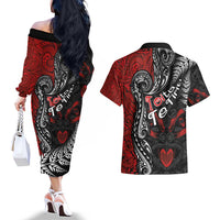 Aotearoa Toitu Te Tiriti Couples Matching Off The Shoulder Long Sleeve Dress and Hawaiian Shirt New Zealand Honour the Treaty - Te Tiriti Is Us LT03 - Polynesian Pride