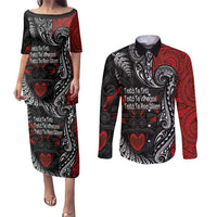 Aotearoa Toitu Te Tiriti Couples Matching Puletasi and Long Sleeve Button Shirt New Zealand Honour the Treaty - Te Tiriti Is Us LT03 Red - Polynesian Pride