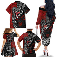 Aotearoa Toitu Te Tiriti Family Matching Off The Shoulder Long Sleeve Dress and Hawaiian Shirt New Zealand Honour the Treaty - Te Tiriti Is Us LT03 - Polynesian Pride