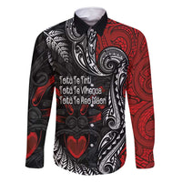Aotearoa Toitu Te Tiriti Family Matching Off Shoulder Maxi Dress and Hawaiian Shirt New Zealand Honour the Treaty - Te Tiriti Is Us LT03 Dad's Shirt - Long Sleeve Red - Polynesian Pride