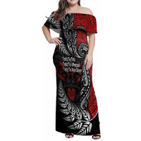 Aotearoa Toitu Te Tiriti Family Matching Off Shoulder Maxi Dress and Hawaiian Shirt New Zealand Honour the Treaty - Te Tiriti Is Us LT03 Mom's Dress Red - Polynesian Pride