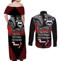 Aotearoa Toitu Te Tiriti Couples Matching Off Shoulder Maxi Dress and Long Sleeve Button Shirt New Zealand Honour the Treaty - Fight Together LT03 - Polynesian Pride