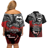 Aotearoa Toitu Te Tiriti Couples Matching Off Shoulder Short Dress and Hawaiian Shirt New Zealand Honour the Treaty - Fight Together LT03 - Polynesian Pride
