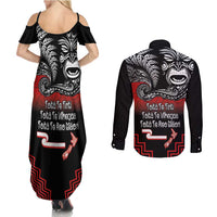 Aotearoa Toitu Te Tiriti Couples Matching Summer Maxi Dress and Long Sleeve Button Shirt New Zealand Honour the Treaty - Fight Together LT03 - Polynesian Pride