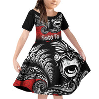 Aotearoa Toitu Te Tiriti Family Matching Off Shoulder Short Dress and Hawaiian Shirt New Zealand Honour the Treaty - Fight Together LT03 Daughter's Dress Red - Polynesian Pride