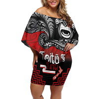 Aotearoa Toitu Te Tiriti Off Shoulder Short Dress New Zealand Honour the Treaty - Fight Together LT03 Women Red - Polynesian Pride
