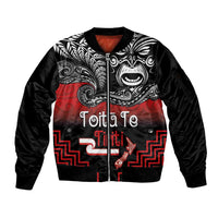 Aotearoa Toitu Te Tiriti Sleeve Zip Bomber Jacket New Zealand Honour the Treaty - Fight Together LT03 Unisex Red - Polynesian Pride