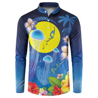 Palau Jellyfish Button Sweatshirt Ocean Heritage Tropical Plants - Polynesian Pride