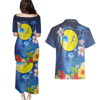 Palau Jellyfish Couples Matching Puletasi and Hawaiian Shirt Ocean Heritage Tropical Plants LT03 - Polynesian Pride