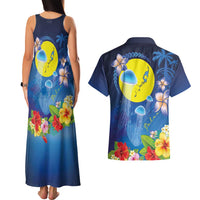 Palau Jellyfish Couples Matching Tank Maxi Dress and Hawaiian Shirt Ocean Heritage Tropical Plants LT03 - Polynesian Pride