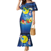 Palau Jellyfish Family Matching Mermaid Dress and Hawaiian Shirt Ocean Heritage Tropical Plants LT03 Mom's Dress Blue - Polynesian Pride