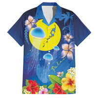 Palau Jellyfish Family Matching Off The Shoulder Long Sleeve Dress and Hawaiian Shirt Ocean Heritage Tropical Plants LT03 Dad's Shirt - Short Sleeve Blue - Polynesian Pride