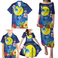 Palau Jellyfish Family Matching Puletasi and Hawaiian Shirt Ocean Heritage Tropical Plants LT03 - Polynesian Pride