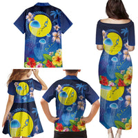Palau Jellyfish Family Matching Puletasi and Hawaiian Shirt Ocean Heritage Tropical Plants LT03 - Polynesian Pride