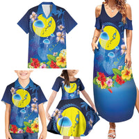 Palau Jellyfish Family Matching Summer Maxi Dress and Hawaiian Shirt Ocean Heritage Tropical Plants LT03 - Polynesian Pride
