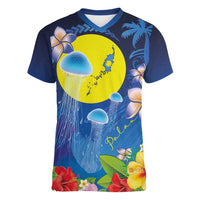 Palau Jellyfish Women V-Neck T-Shirt Ocean Heritage Tropical Plants - Polynesian Pride