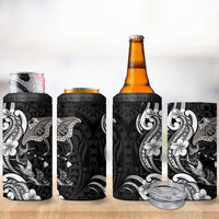 Hawaiian Manta Rays 4 in 1 Can Cooler Tumbler Tribal Hibiscus Polynesian Tattoos Black Color LT03 - Polynesian Pride