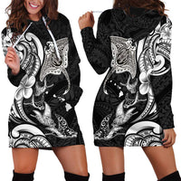 Hawaiian Manta Rays Hoodie Dress Tribal Hibiscus Polynesian Tattoos Black Color LT03 - Polynesian Pride