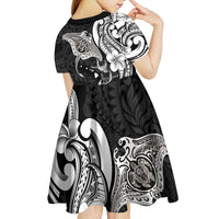 Hawaiian Manta Rays Kid Short Sleeve Dress Tribal Hibiscus Polynesian Tattoos Black Color LT03 - Polynesian Pride