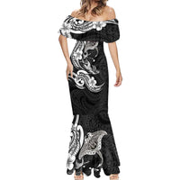 Hawaiian Manta Rays Mermaid Dress Tribal Hibiscus Polynesian Tattoos Black Color LT03 - Polynesian Pride