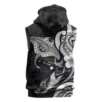 Hawaiian Manta Rays Sleeveless Zip Hoodie Tribal Hibiscus Polynesian Tattoos Black Color LT03 - Polynesian Pride