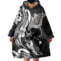 Hawaiian Manta Rays Wearable Blanket Hoodie Tribal Hibiscus Polynesian Tattoos Black Color LT03 - Polynesian Pride